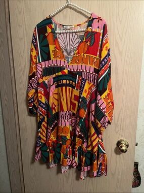 Vibrant Multicolor Printed V-Neck Women’s Cover Up Dress
